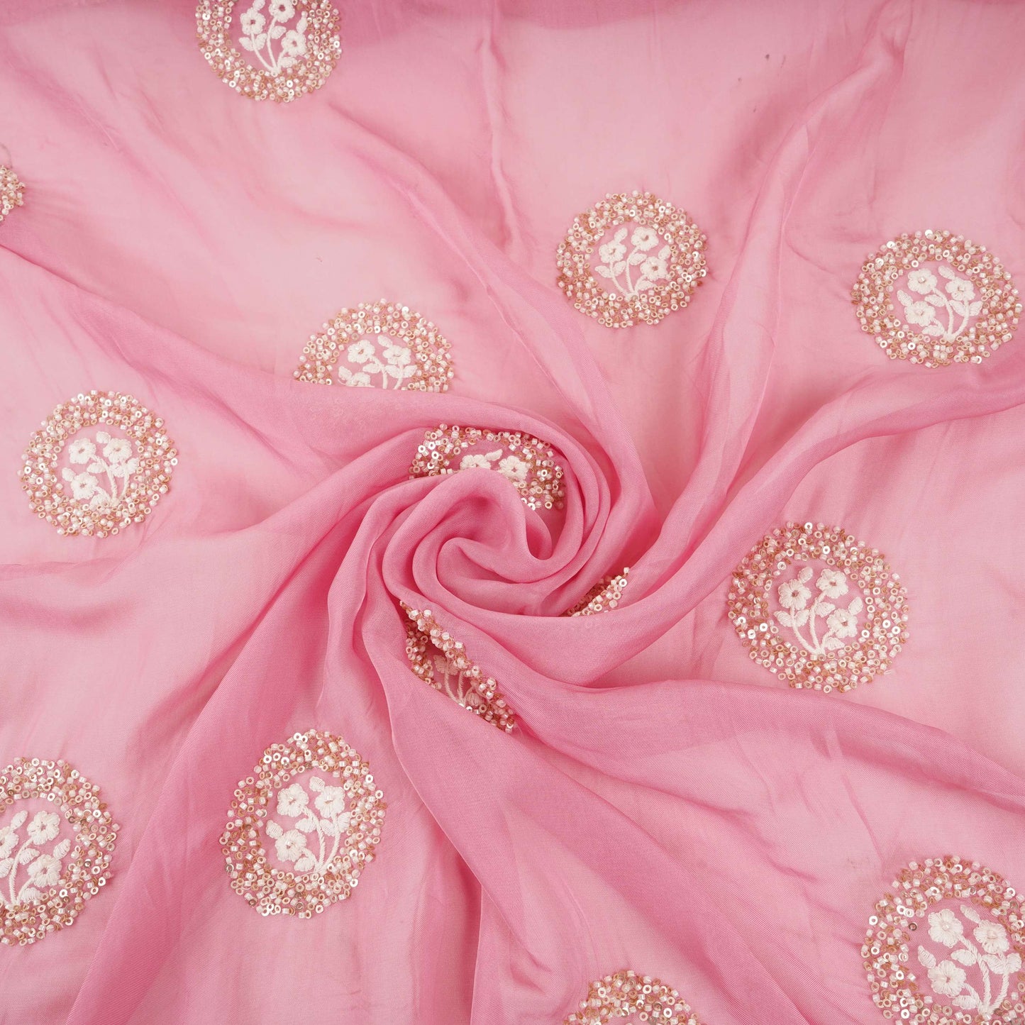 Pink floral cutdana embroidery Organza Fabric VFS-31533