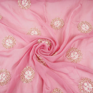 Pink floral cutdana embroidery Organza Fabric VFS-31533 - TradeUNO