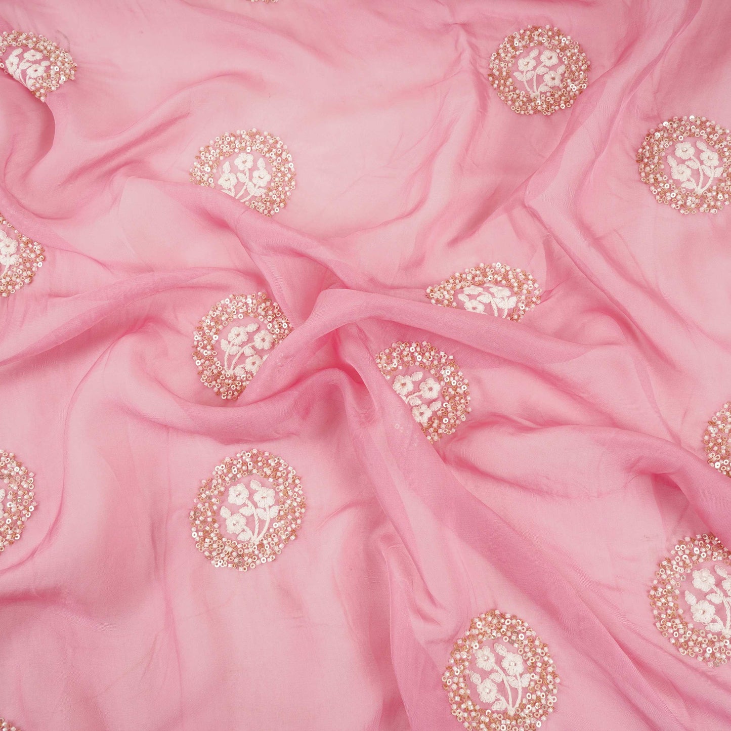 Pink floral cutdana embroidery Organza Fabric VFS-31533
