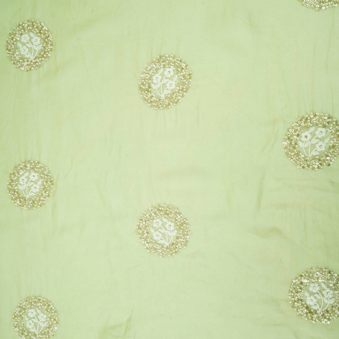 Mint Green floral cutdana embroidery Organza Fabric VFS-31534