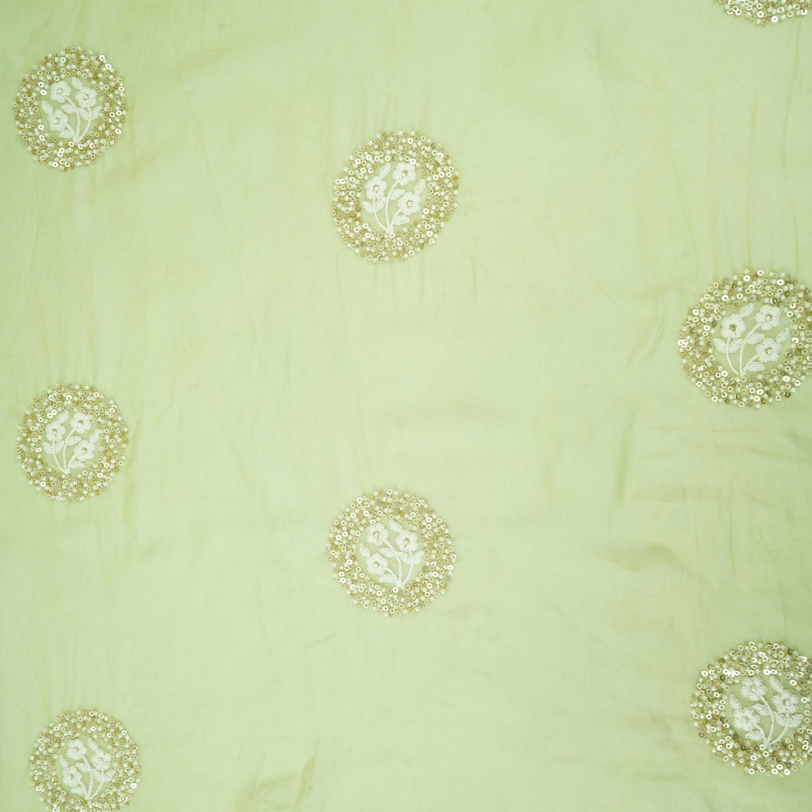 Mint Green floral cutdana embroidery Organza Fabric VFS-31534 - TradeUNO
