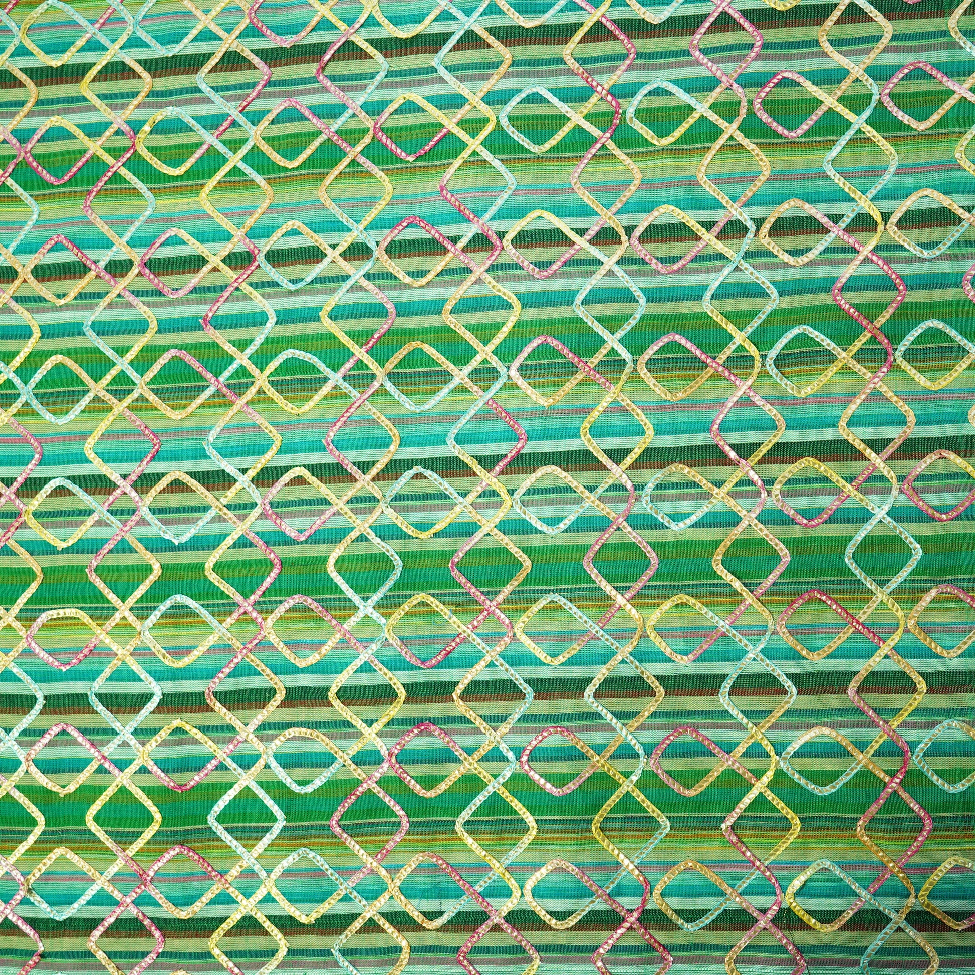 Green & Multicolor Gotta Work Sequence Embroidery Handloom Cotton
