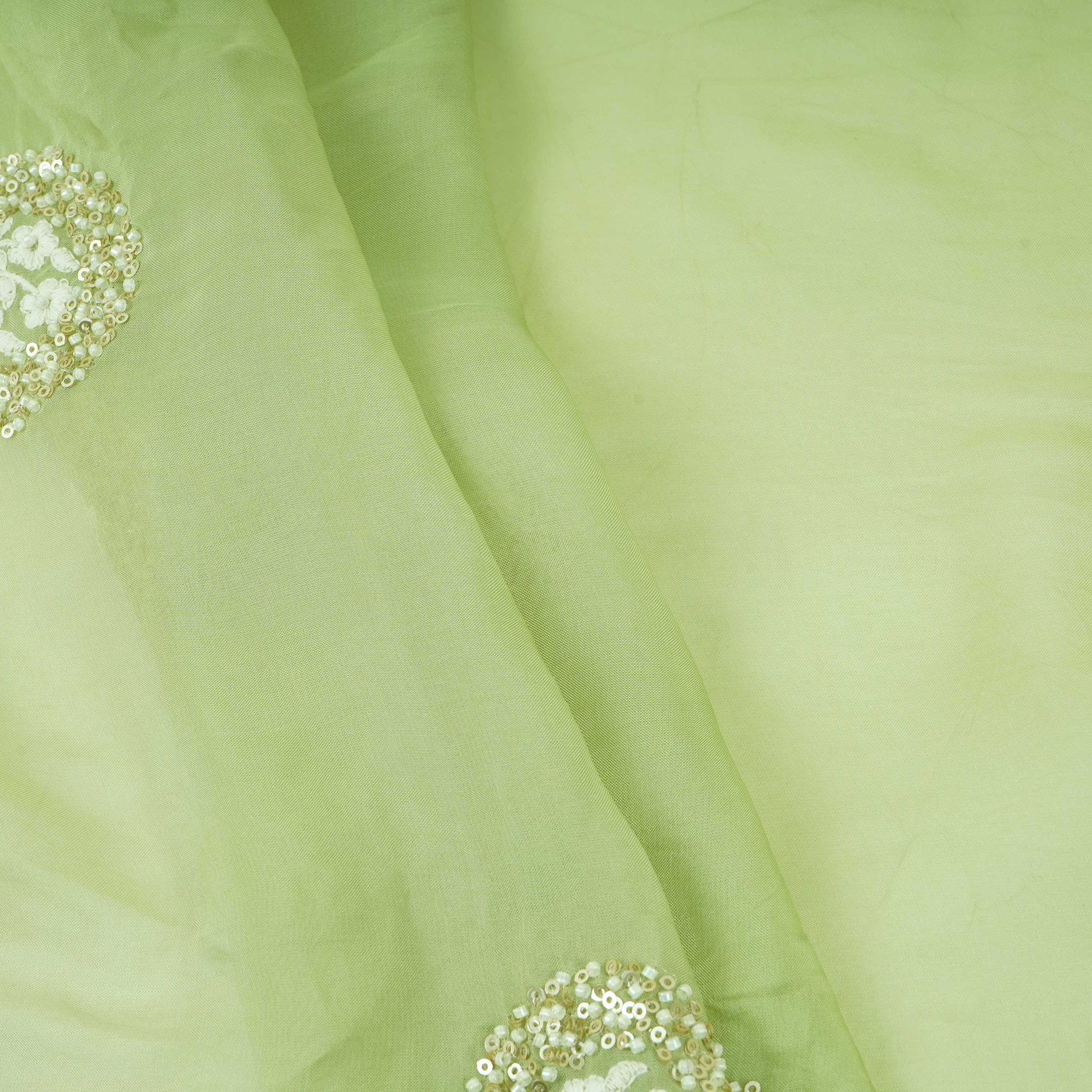 Mint Green floral cutdana embroidery Organza Fabric VFS-31534 - TradeUNO