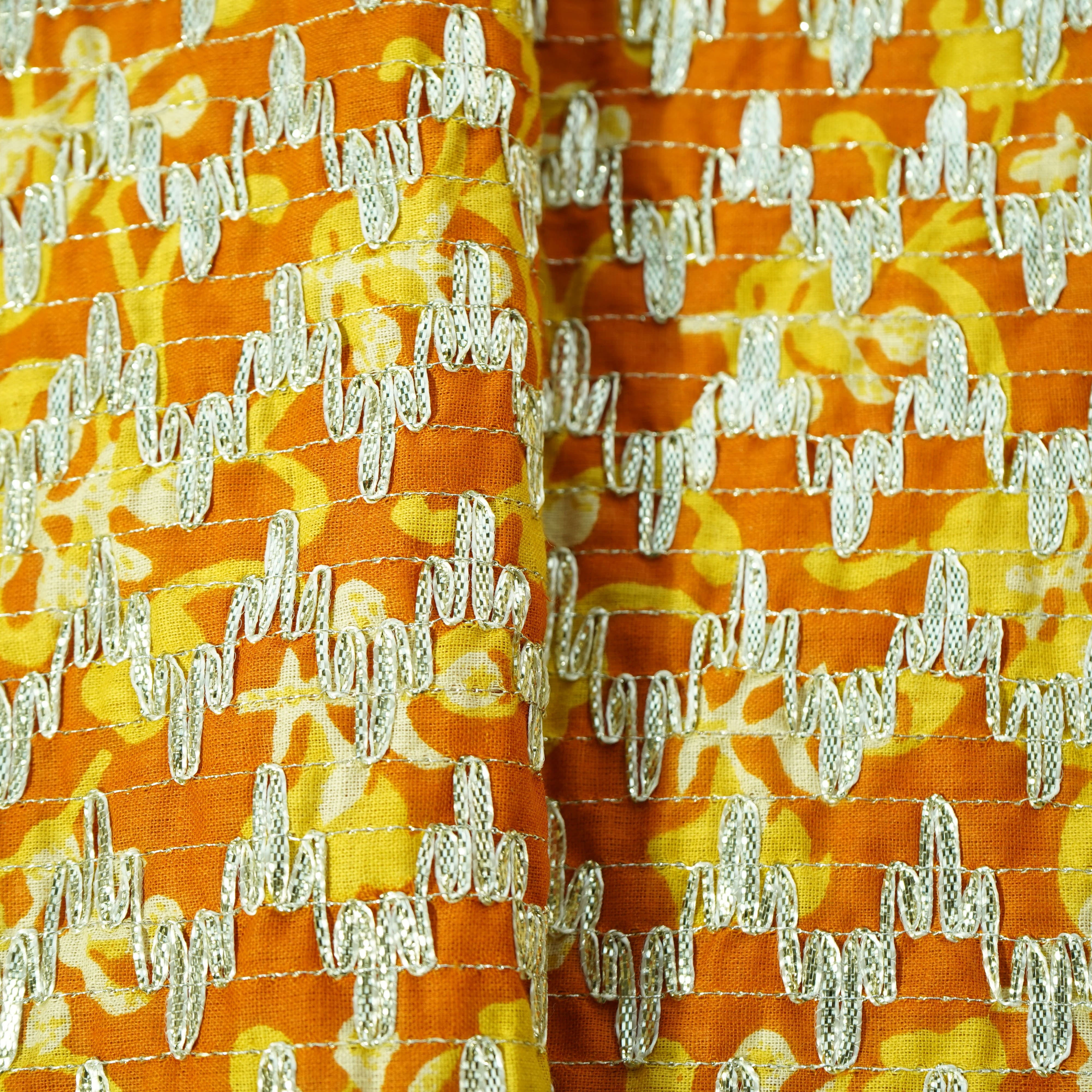 Orange Abstract Print Gota Work Cambric Cotton