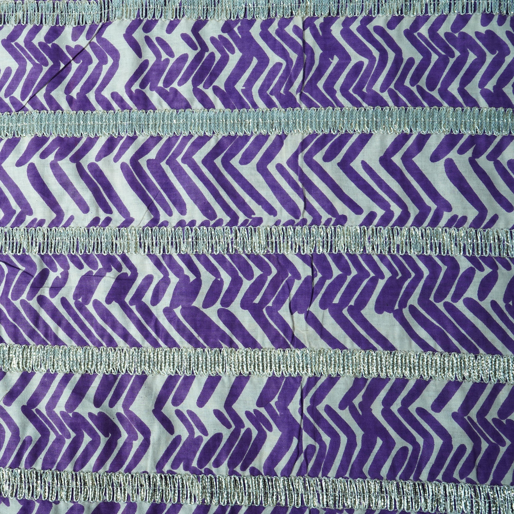 Purple Chevron Print Gota Work Cambric Cotton