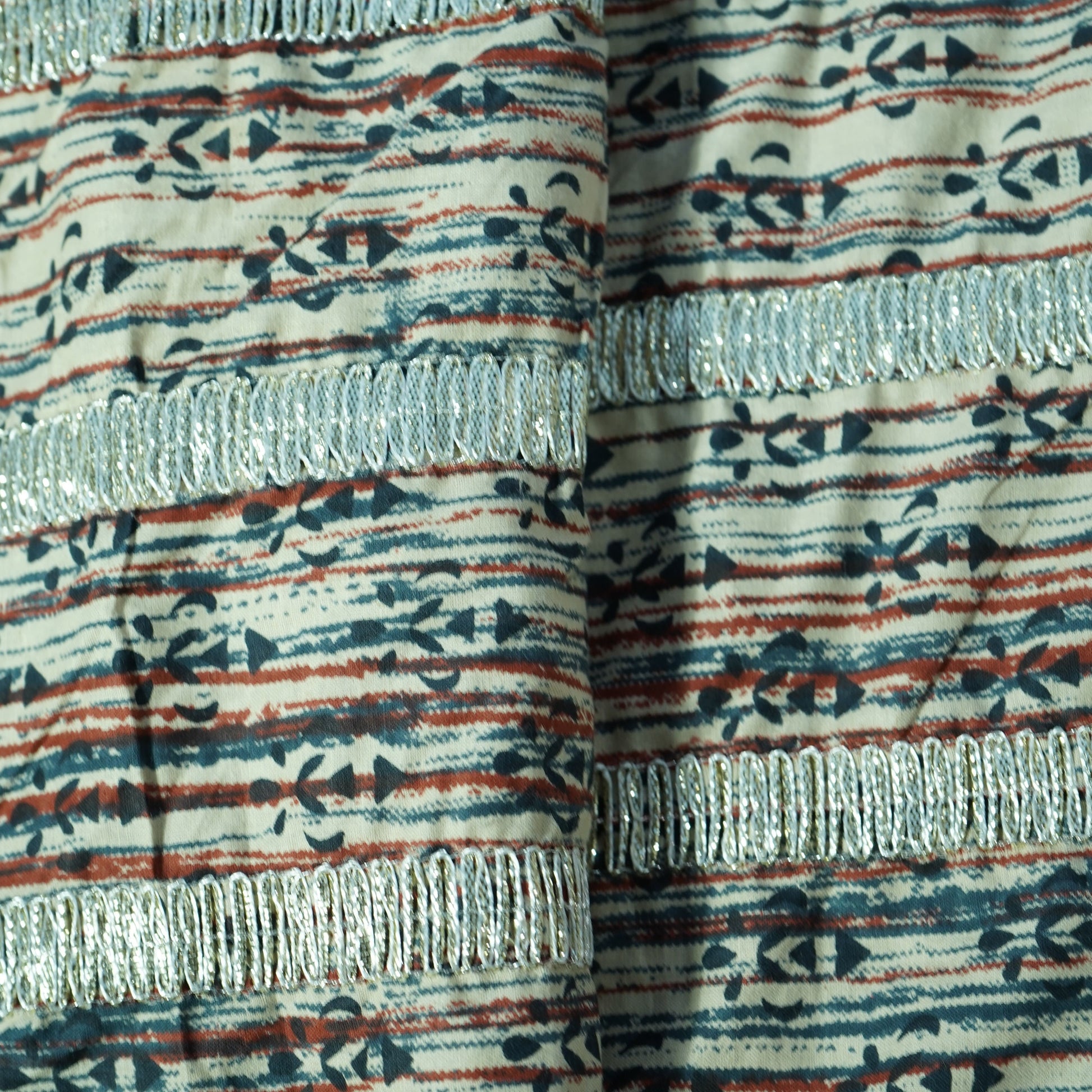 Dark Cream Abstract Print Gota Work Cambric Cotton