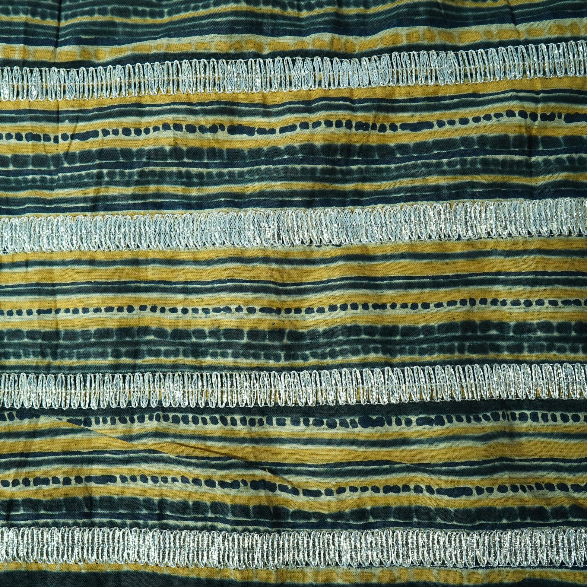 Mustard Yellow Black Abstract Print Gota Work Cambric Cotton