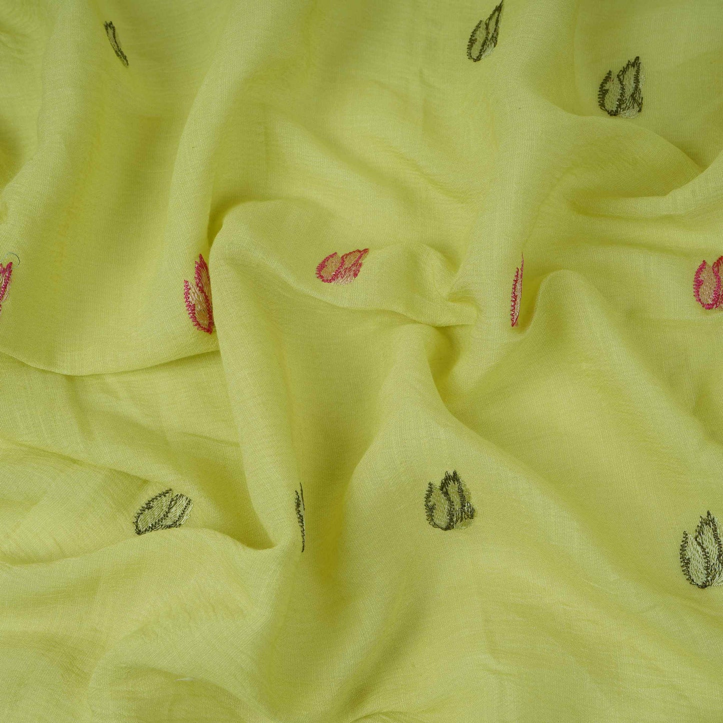Pista Green thread Border embroidery Chinon Cotton Slub Fabric VFS-31528