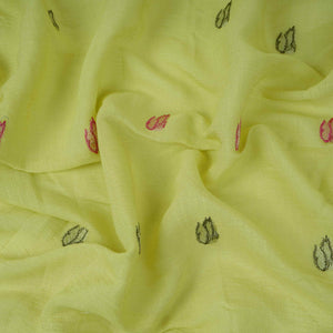 Pista Green thread Border embroidery Chinon Cotton Slub Fabric VFS-31528 - TradeUNO