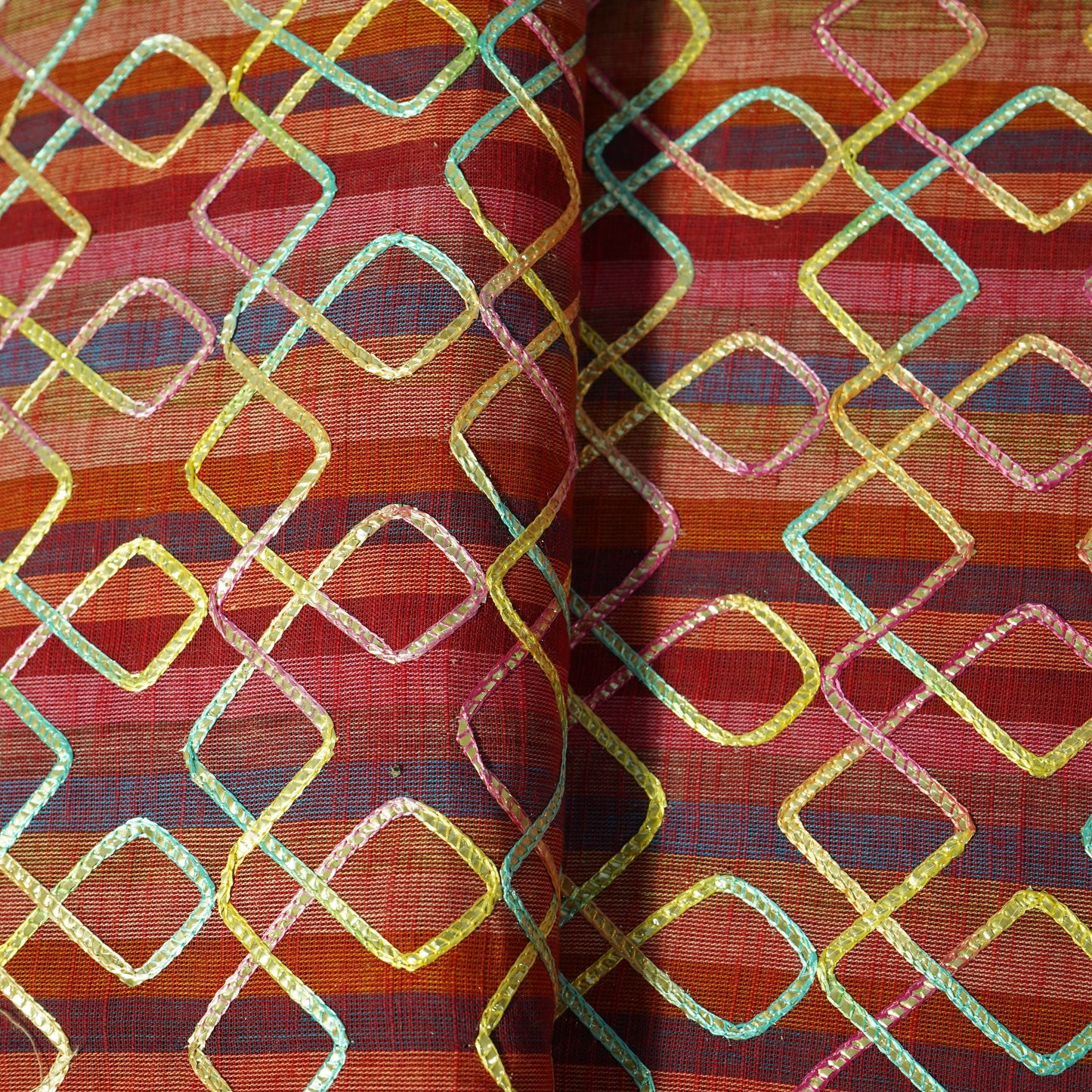 Red & Multicolor Gotta Work Sequence Embroidery Cotton