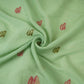 Mint Blue thread Border embroidery Chinon Cotton Slub Fabric VFS-31529