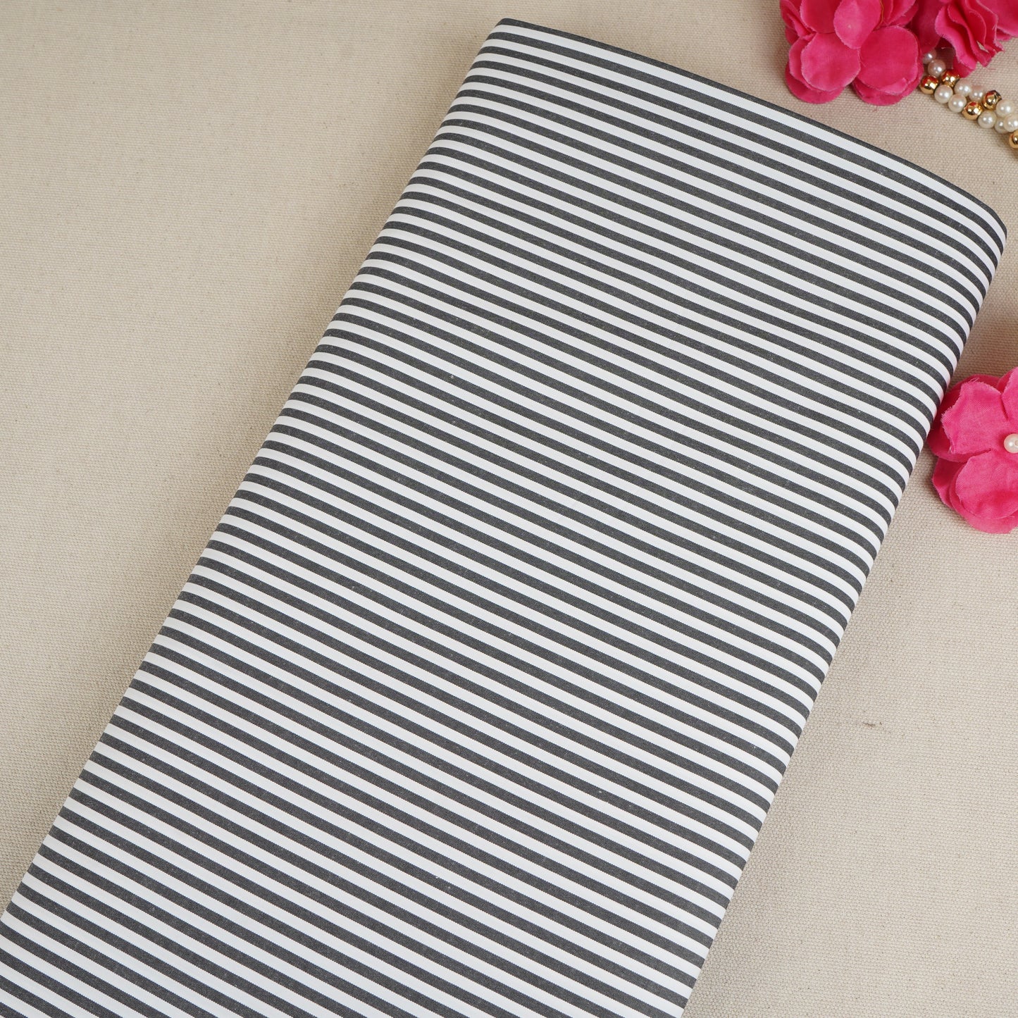 Black & White Stripes Print Poplin Fabric MFM-30159