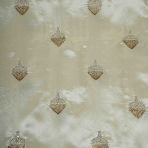 Off White thread floral cutdana embroidery Mashru Silk Fabric VFS-31522 - TradeUNO