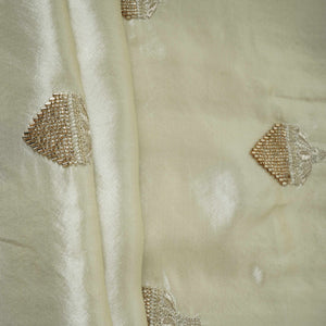 Off White thread floral cutdana embroidery Mashru Silk Fabric VFS-31522 - TradeUNO