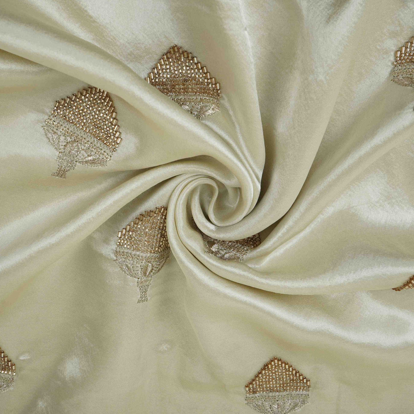Off White thread floral cutdana embroidery Mashru Silk Fabric VFS-31522