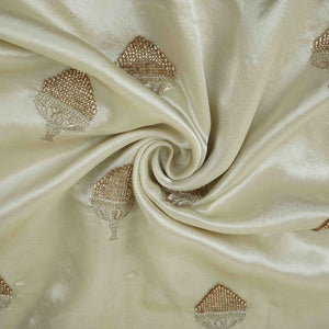 Off White thread floral cutdana embroidery Mashru Silk Fabric VFS-31522 - TradeUNO