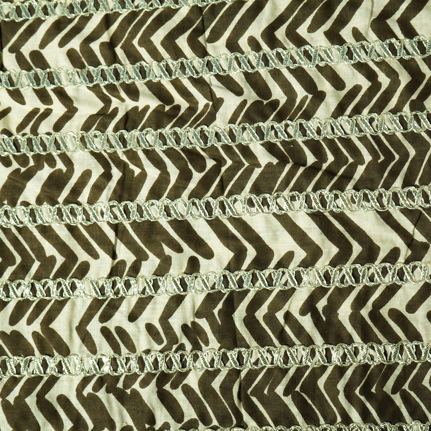 Cream Brown Chevron Print Gota Work Cambric Cotton