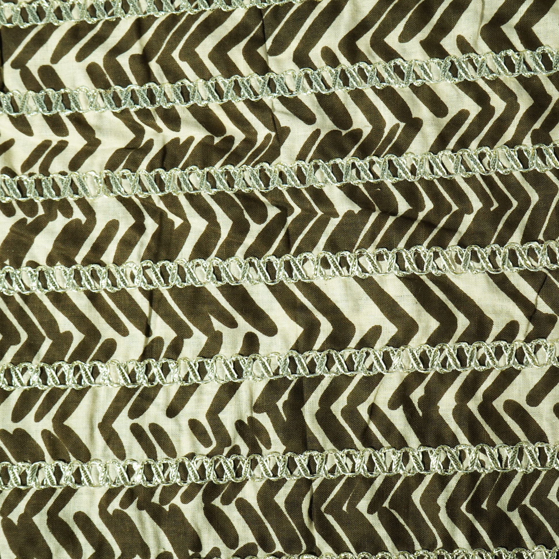 Cream Brown Chevron Print Gota Work Cambric Cotton