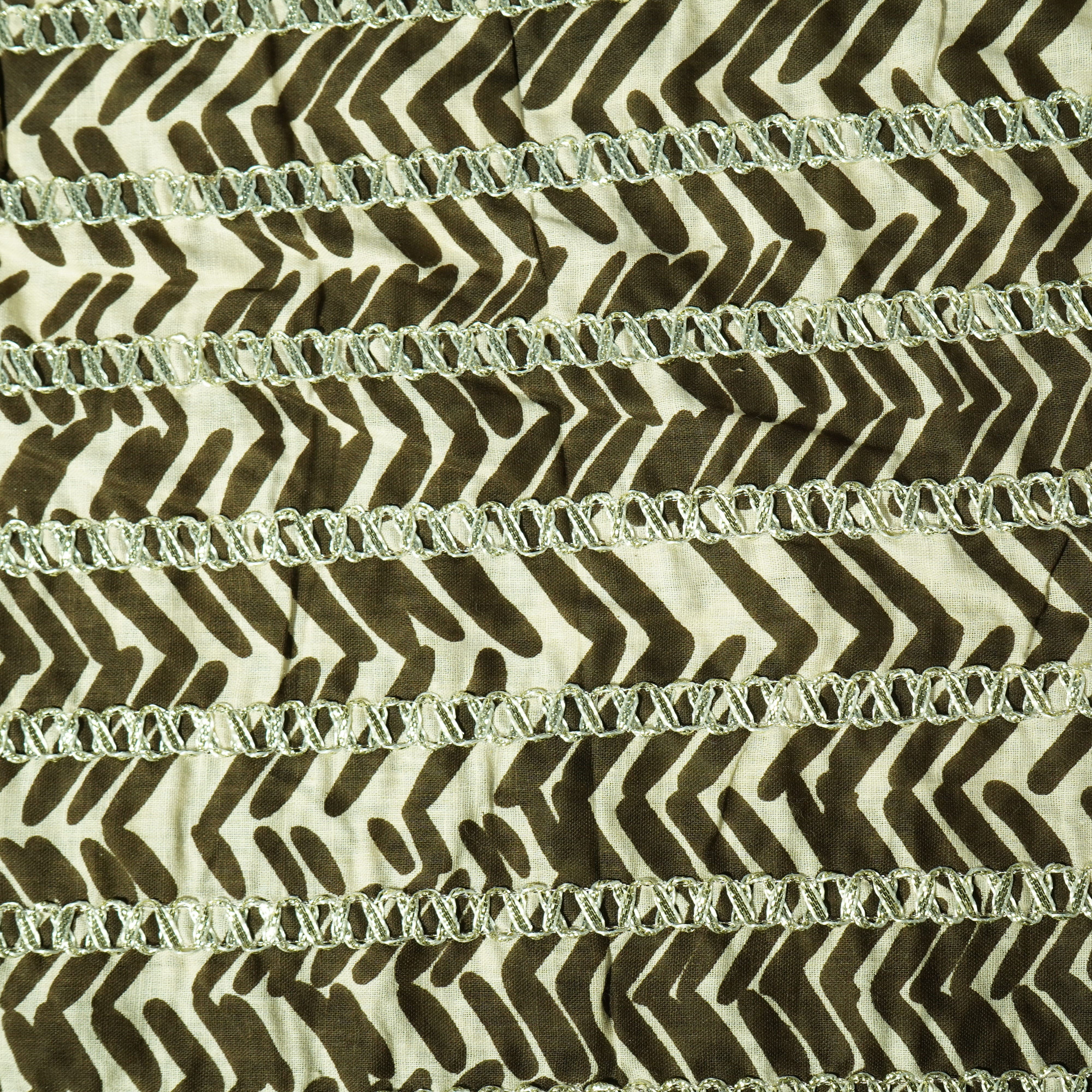 Cream Brown Chevron Print Gota Work Cambric Cotton