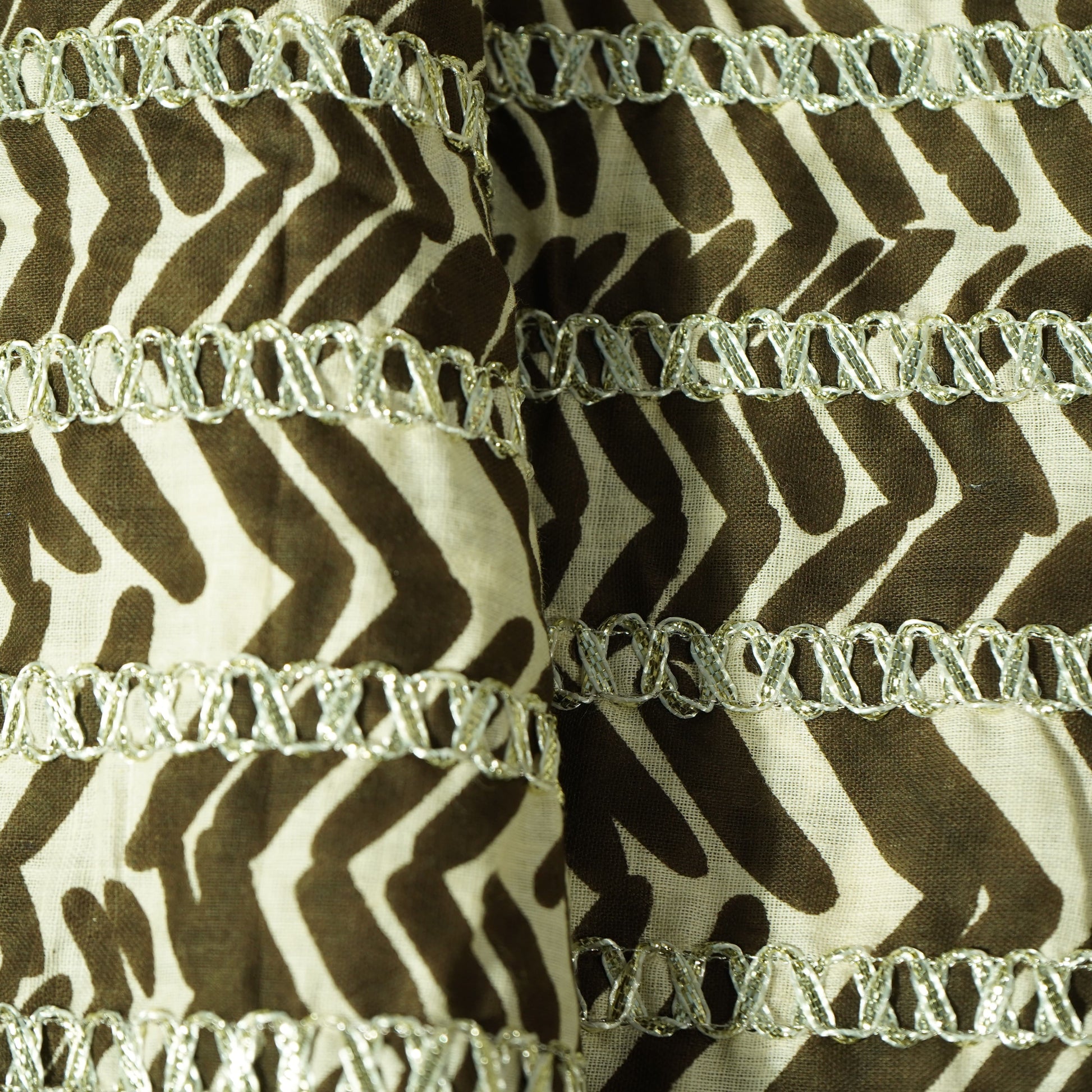 Cream Brown Chevron Print Gota Work Cambric Cotton