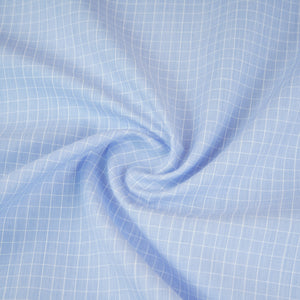 Sky Blue & White Check Print Poplin Fabric MFM-30123 - TradeUNO