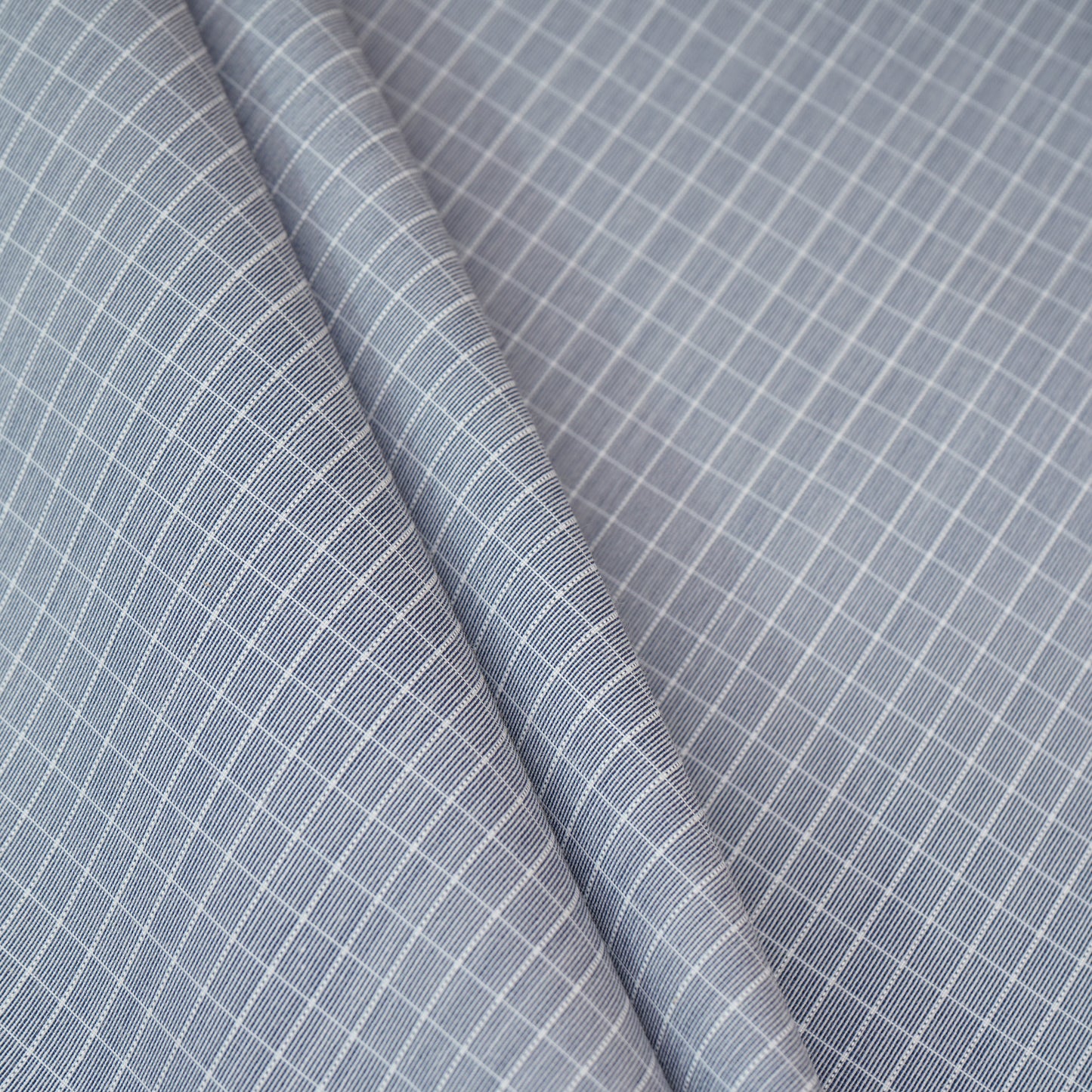 Light Grey & White Check Print Poplin Fabric MFM-30121