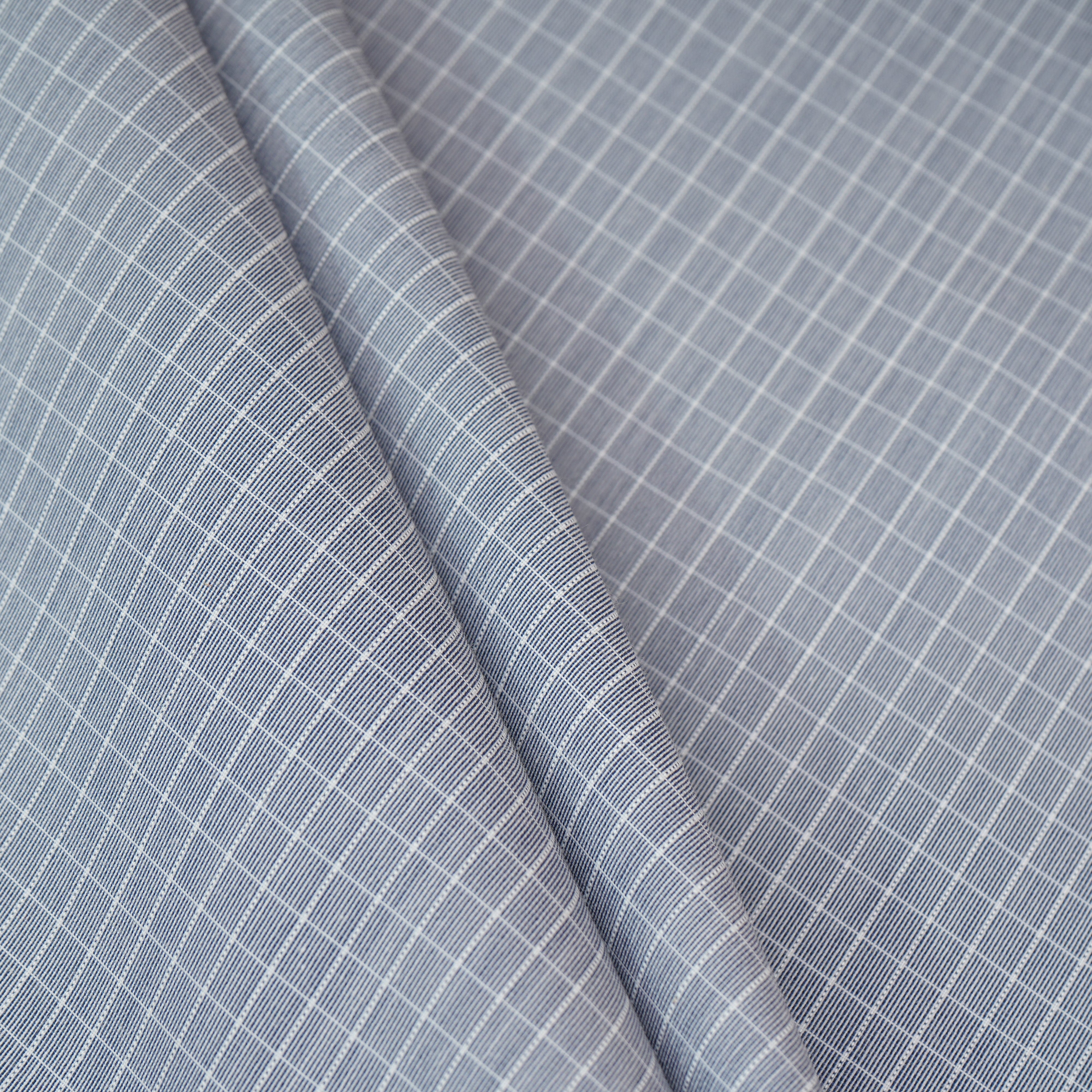 Light Grey & White Check Print Poplin Fabric MFM-30121 - TradeUNO