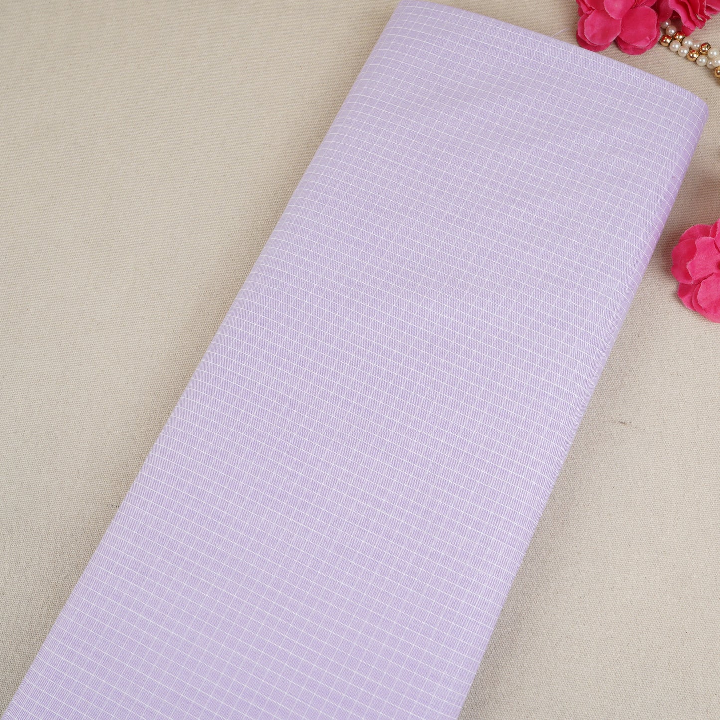 Lavender & White Check Print Poplin Fabric MFM-30122