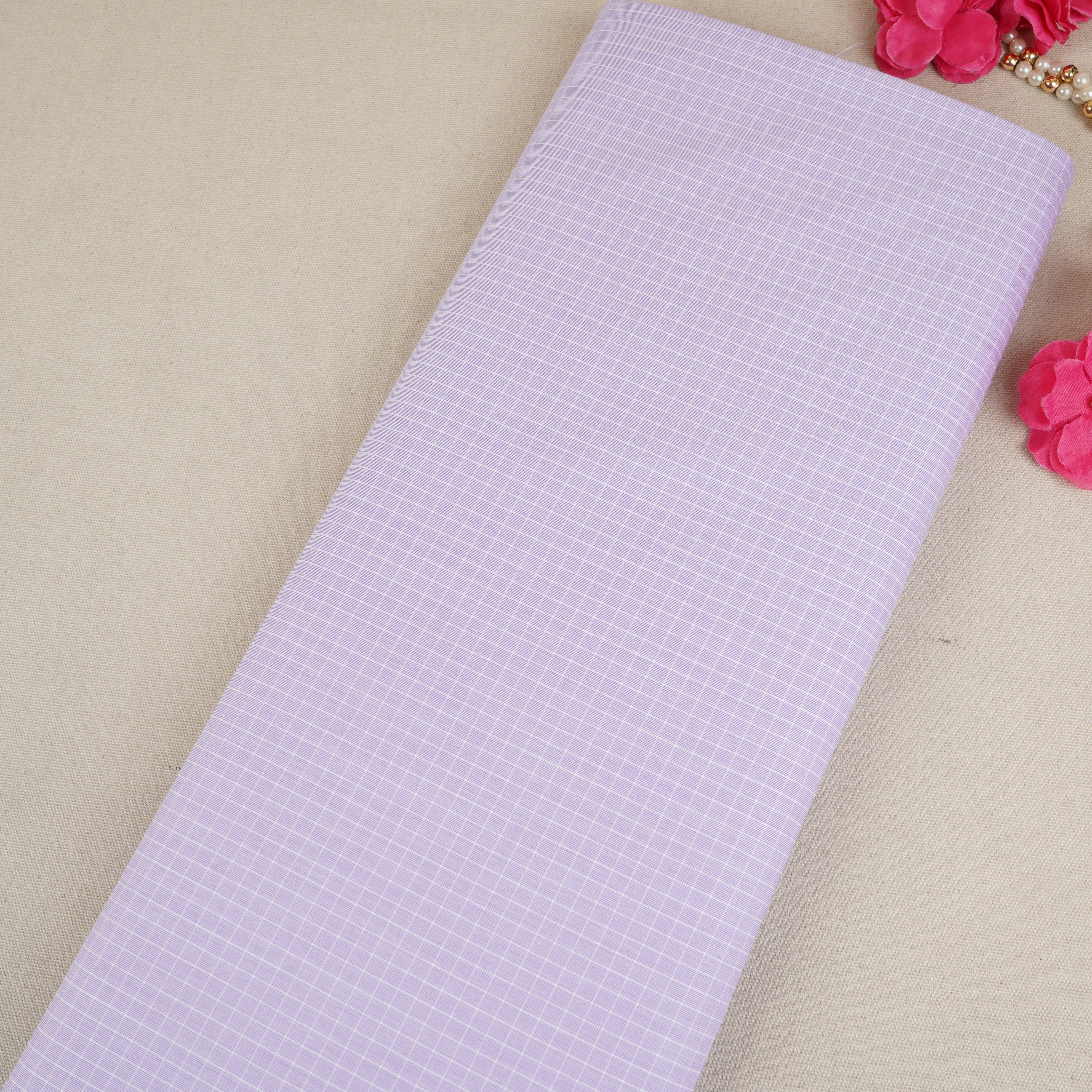 Lavender & White Check Print Poplin Fabric MFM-30122 - TradeUNO
