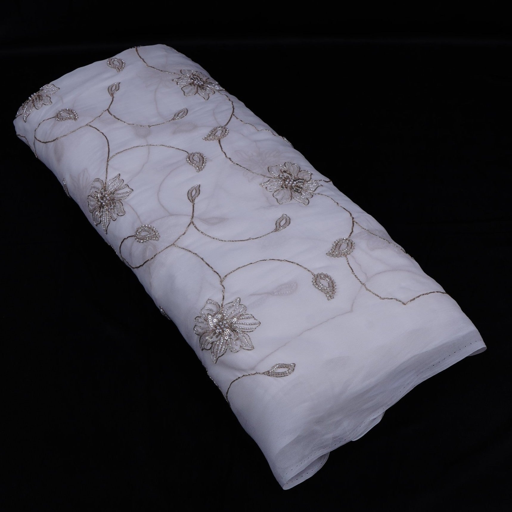 White floral thread embroidery Georgette Fabric GTS-31268
