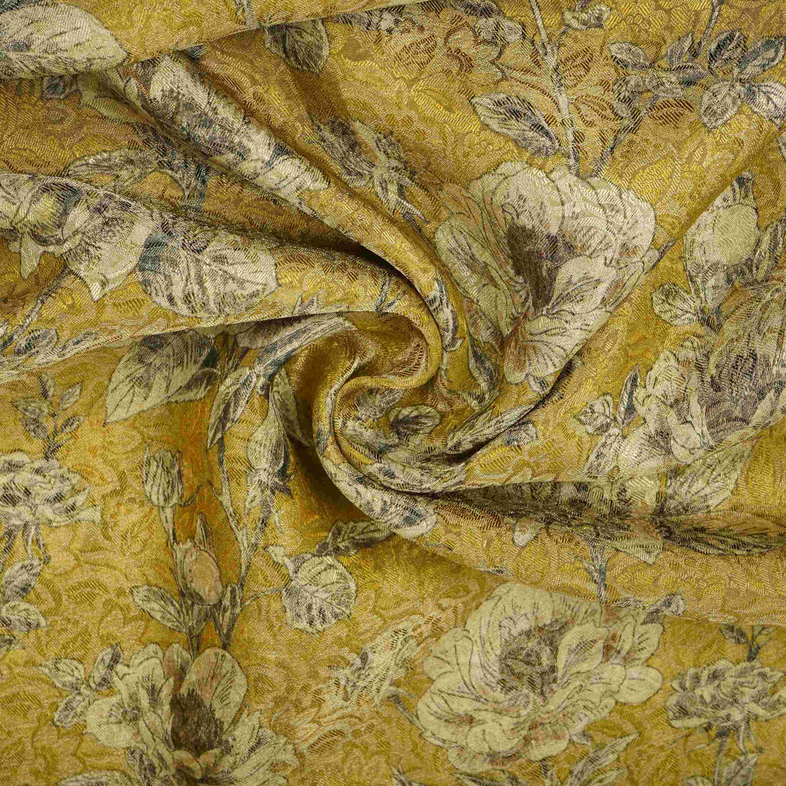 Mustard Yellow floral Jacquard Tissue Fabric MTF-31794 - TradeUNO