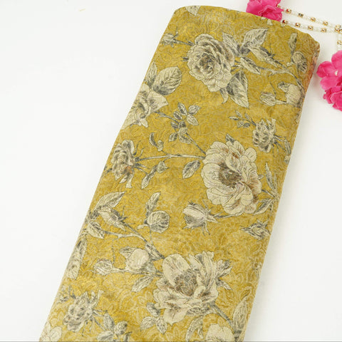 Mustard Yellow floral Jacquard Tissue Fabric MTF-31794