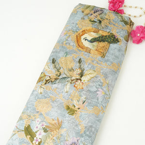 Sage Green Pichwai Jacquard print Raw Mango Silk Fabric CW-31586 - TradeUNO