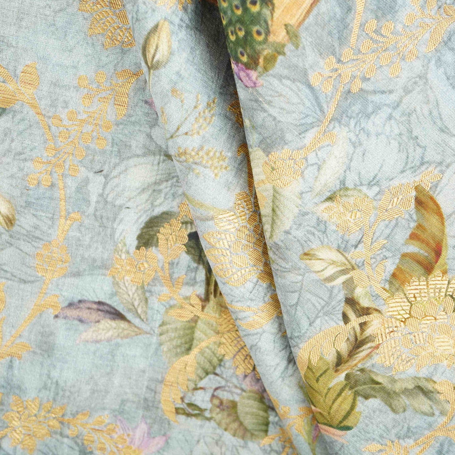 Sage Green Pichwai Jacquard print Raw Mango Silk Fabric CW-31586