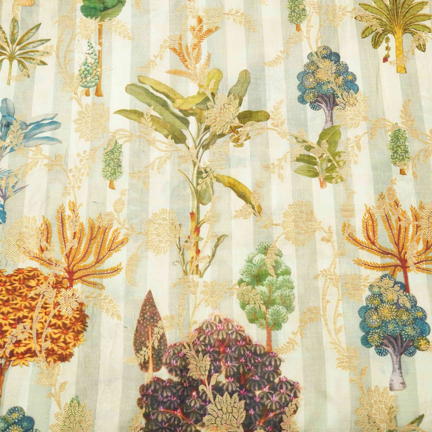 Grey floral Jacquard print Raw Mango Silk Fabric CW-31594