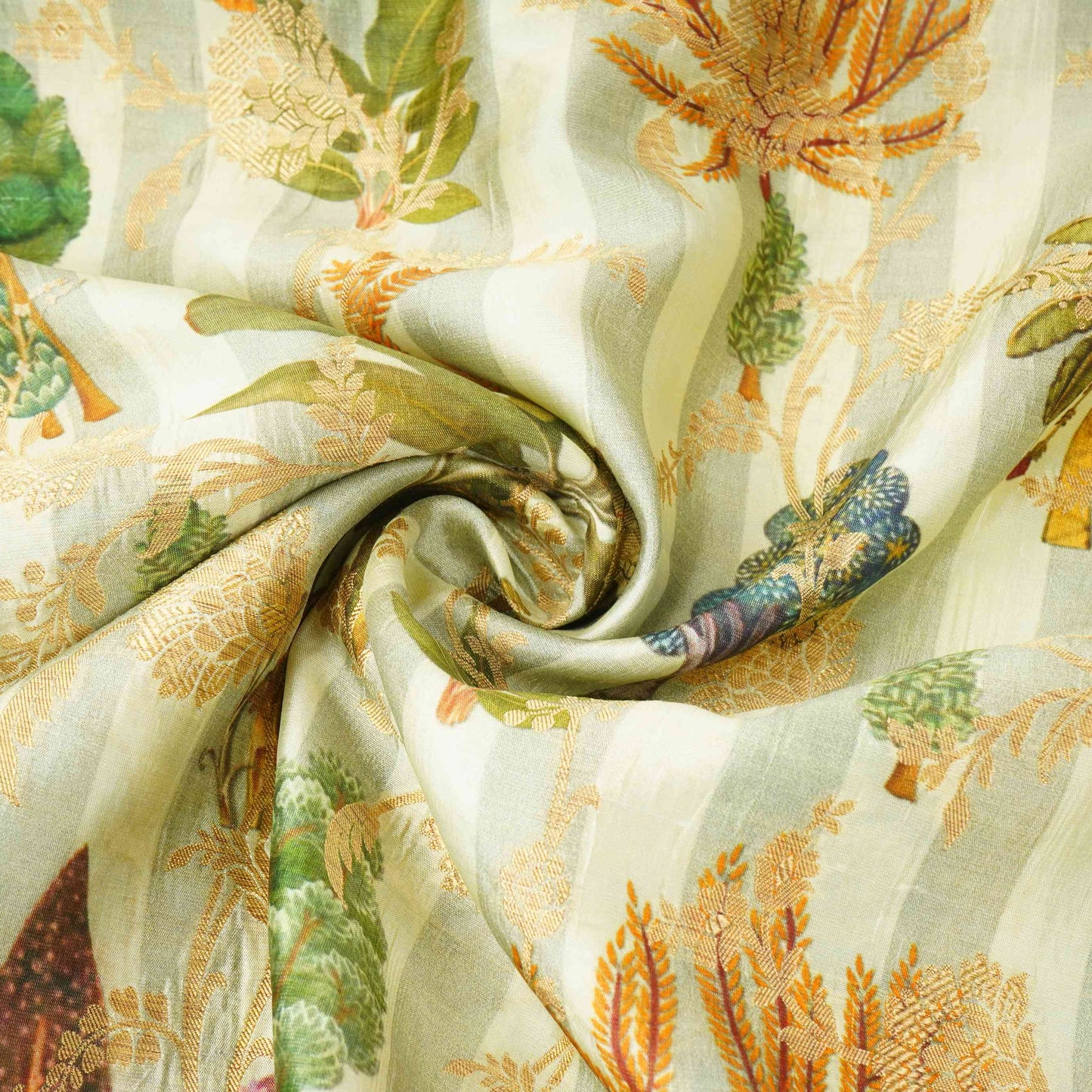 Grey floral Jacquard print Raw Mango Silk Fabric CW-31594