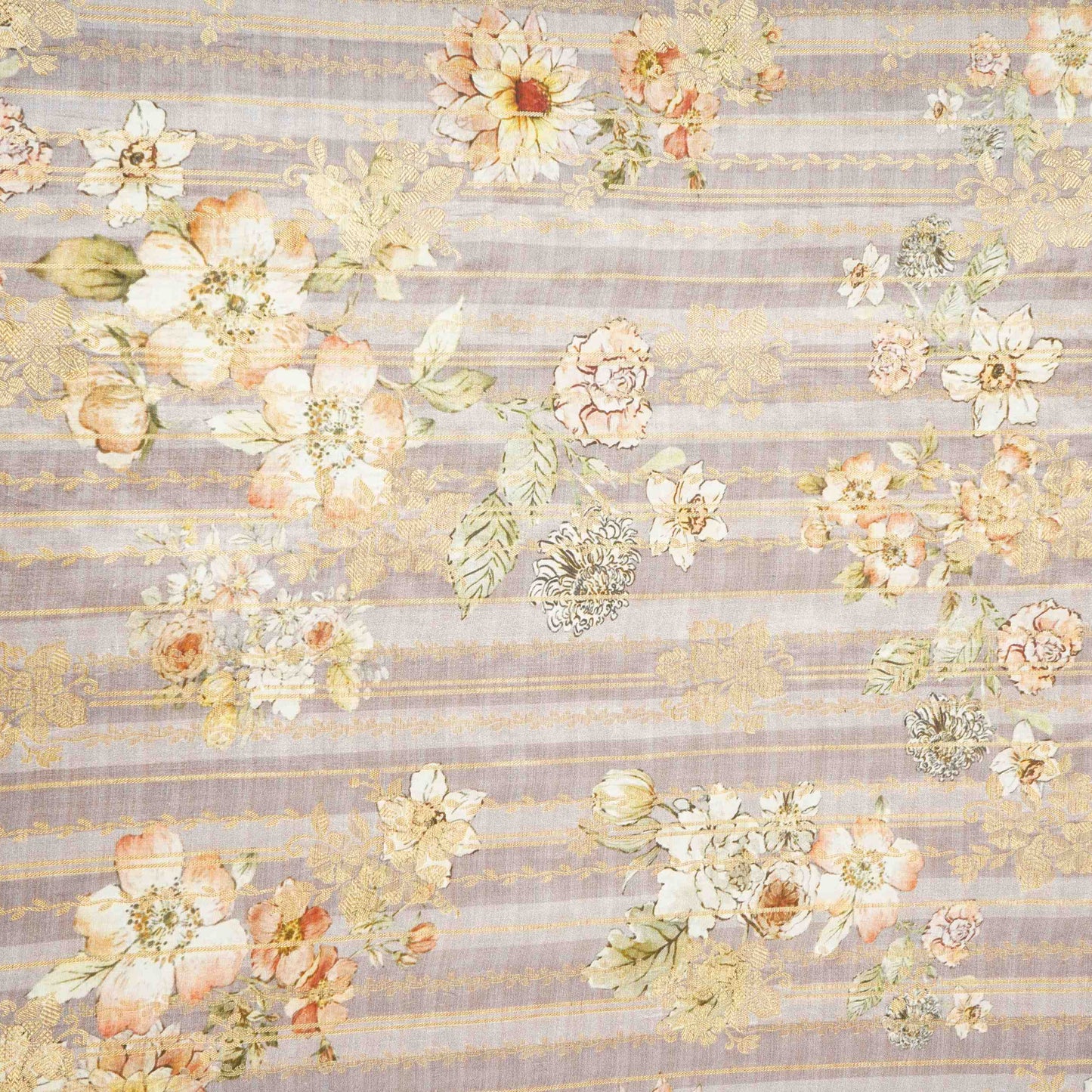 Ice Blue floral Jacquard print Raw Mango Silk Fabric CW-31593