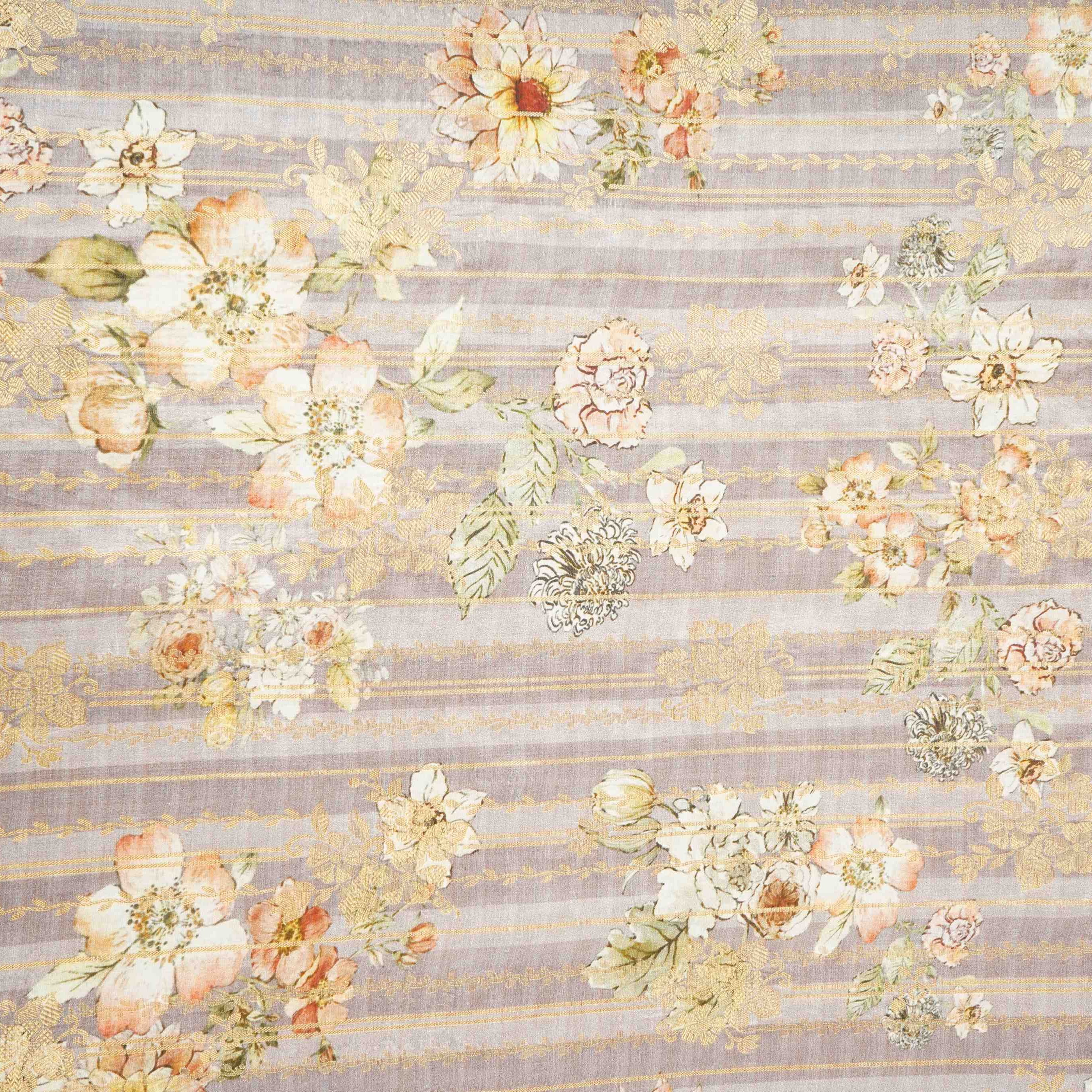 Ice Blue floral Jacquard print Raw Mango Silk Fabric CW-31593 - TradeUNO