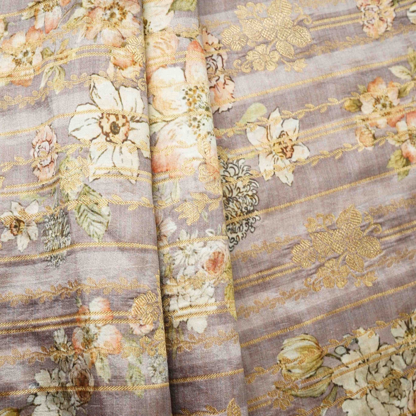 Ice Blue floral Jacquard print Raw Mango Silk Fabric CW-31593