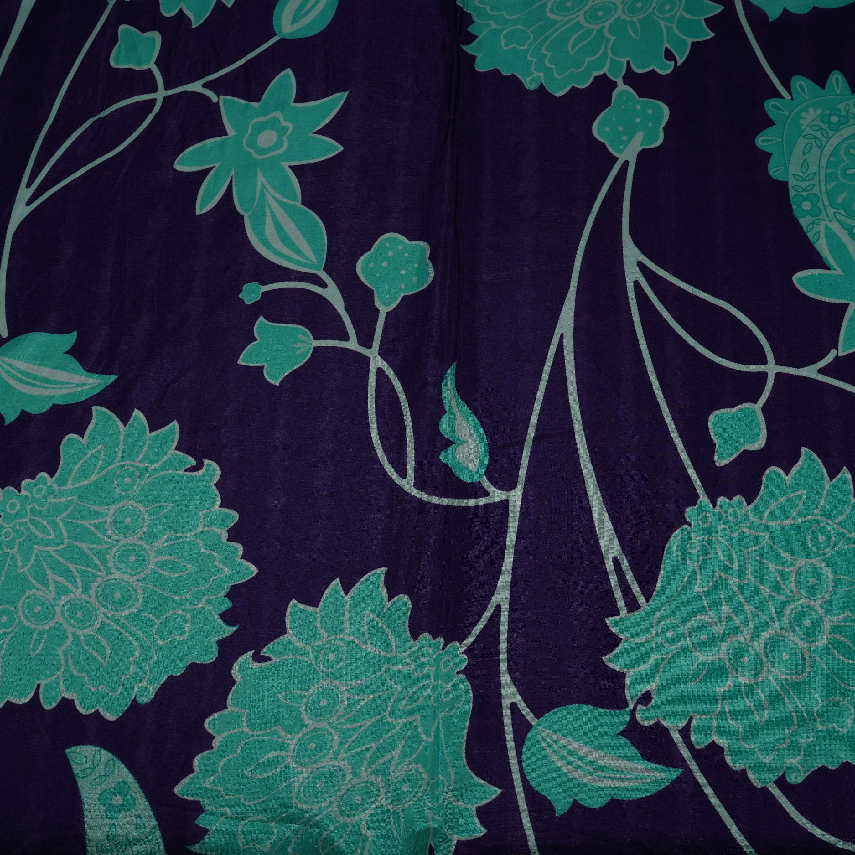 Purple Floral Print Upada Silk Fabric 21093