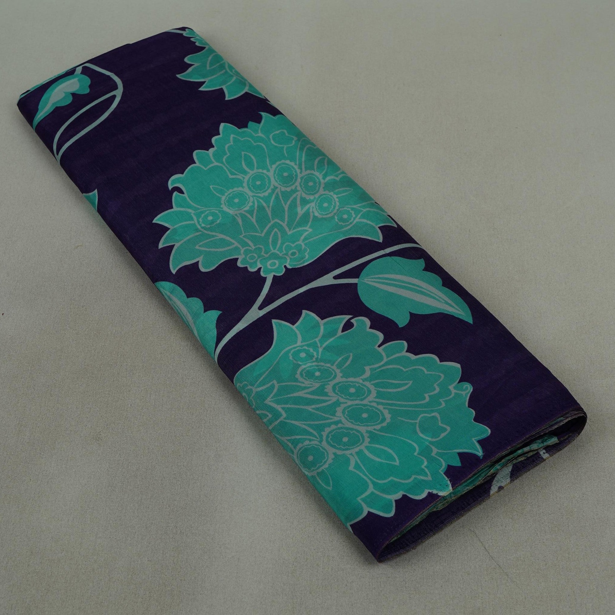 Purple Floral Print Upada Silk Fabric 21093