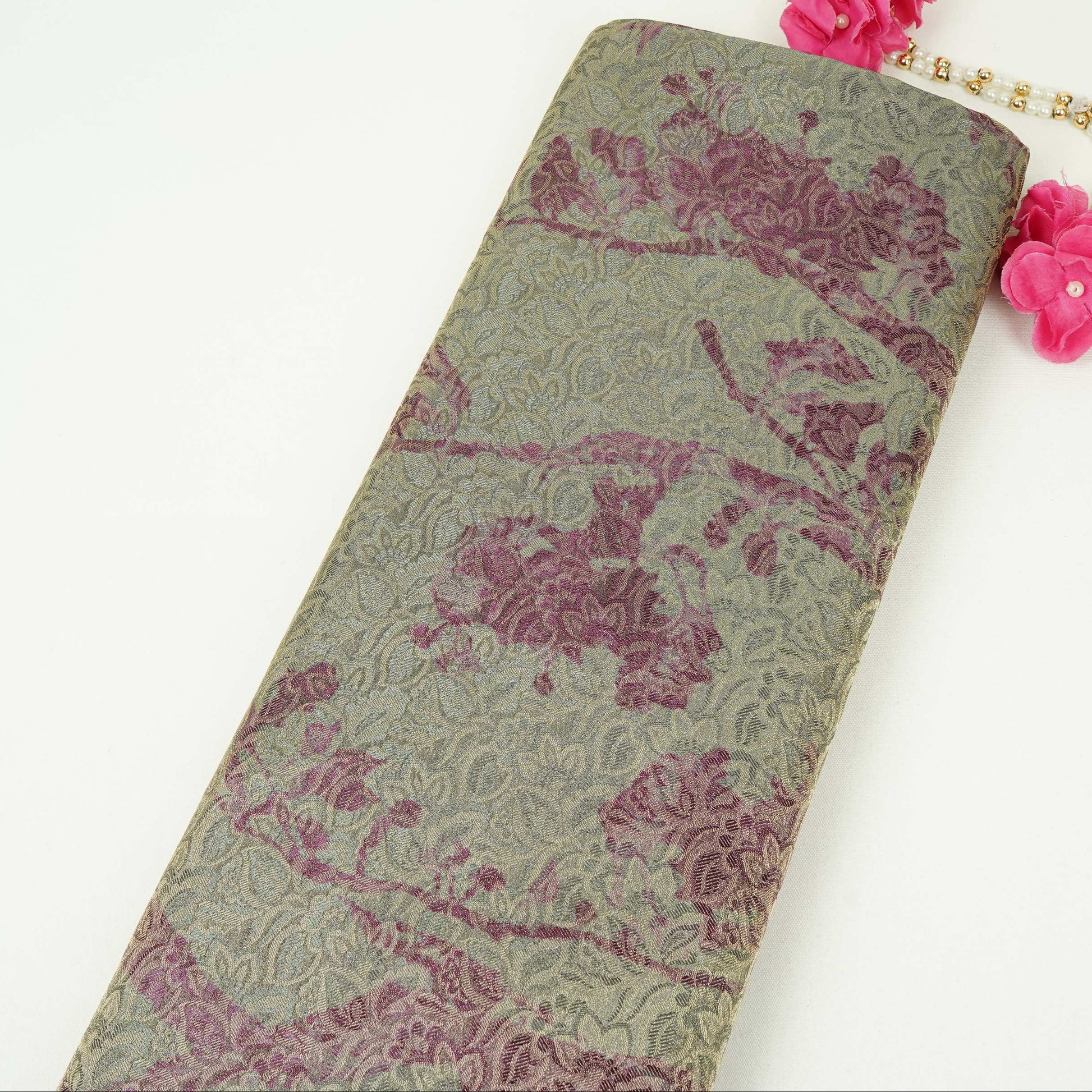 Dusty Olive Grey Abstract Jacquard Tissue Fabric MTF-31799 - TradeUNO