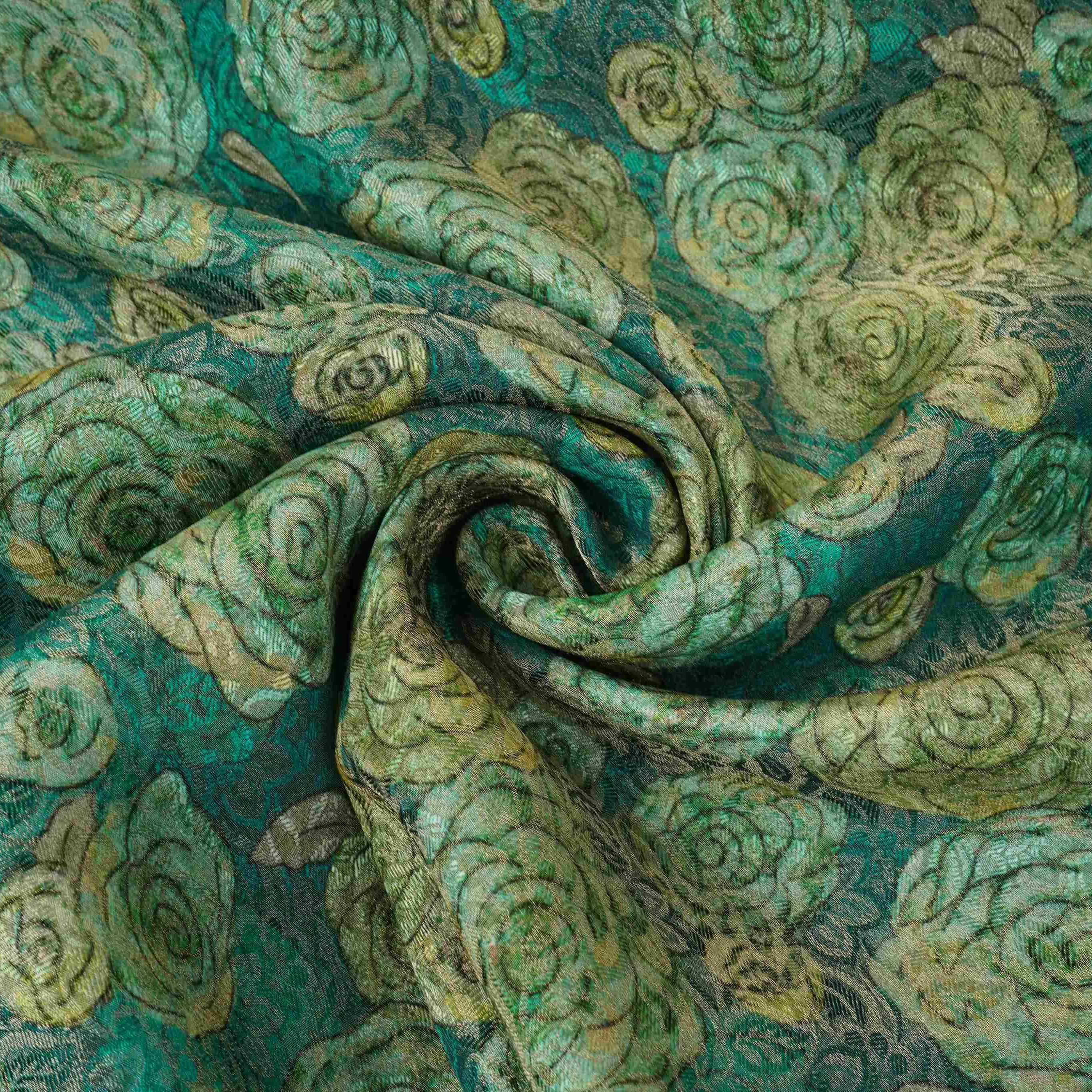 Dark Teal floral Jacquard Tissue Fabric MTF-31798 - TradeUNO