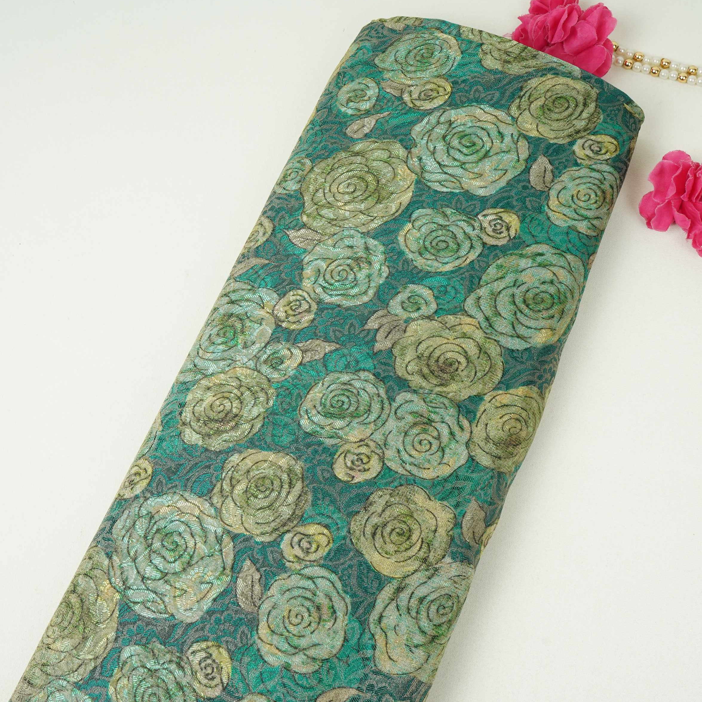 Dark Teal floral Jacquard Tissue Fabric MTF-31798 - TradeUNO