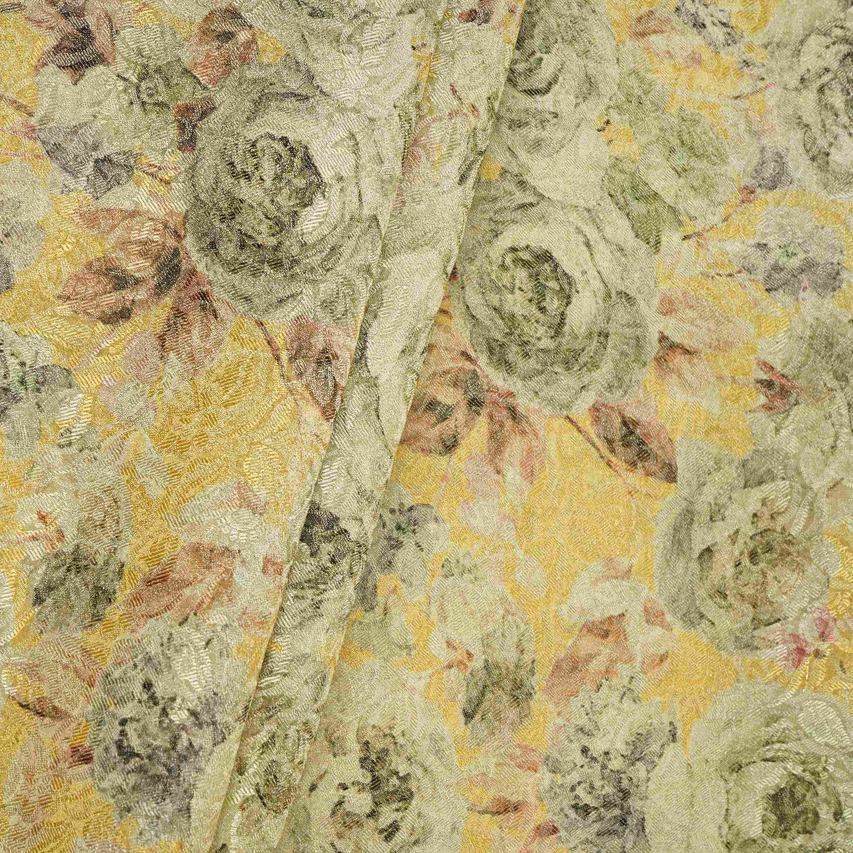 Mustard Gold floral Jacquard Tissue Fabric MTF-31797 - TradeUNO