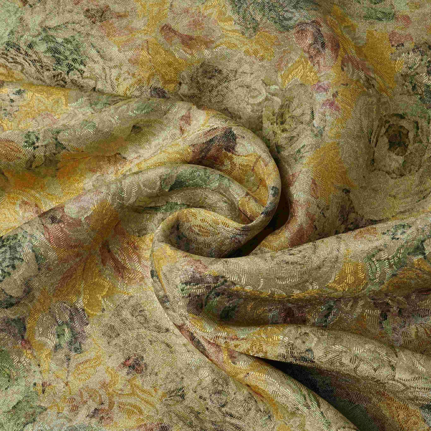Mustard Gold floral Jacquard Tissue Fabric MTF-31797 - TradeUNO