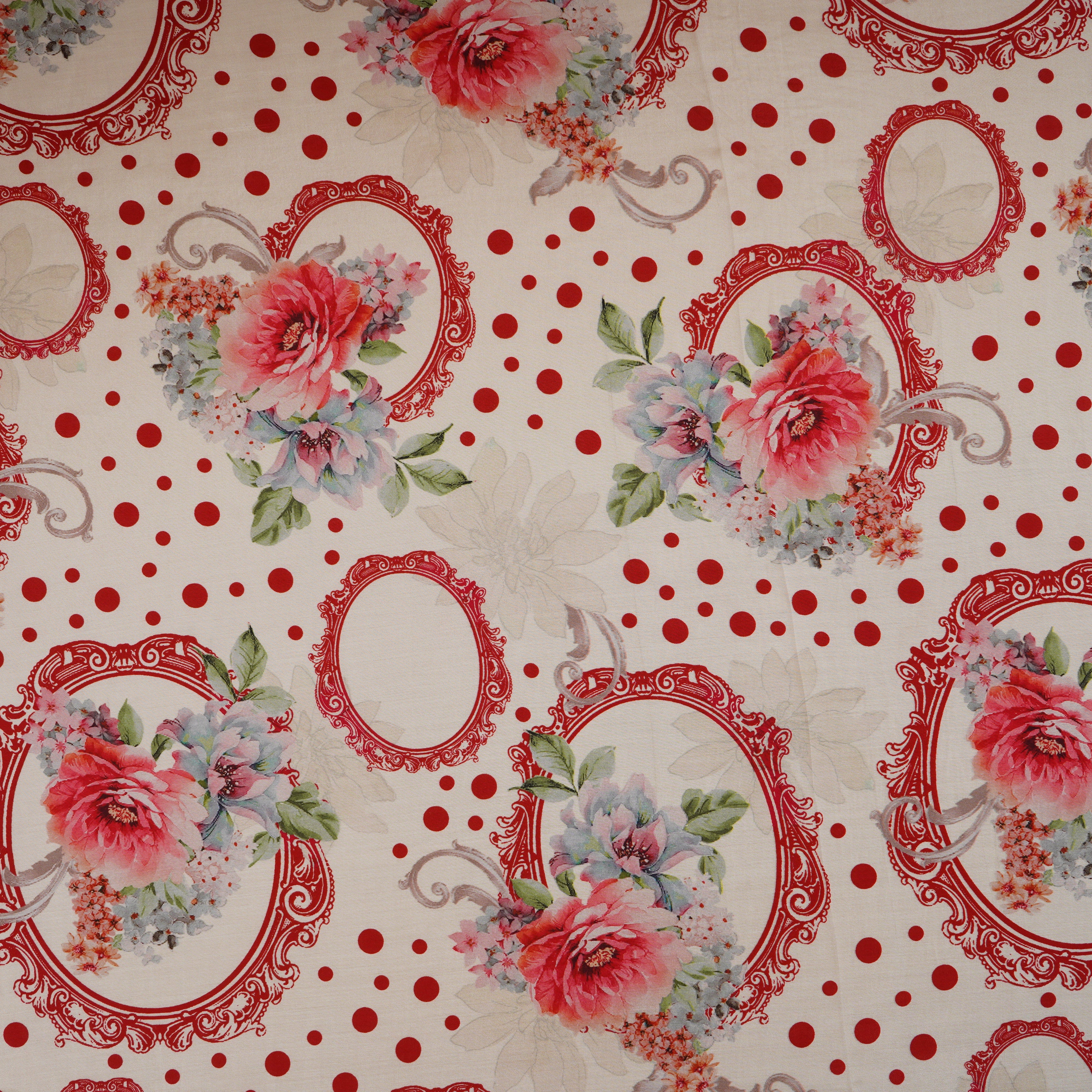 Red Floral Print Muslin Fabric MF-30183 - TradeUNO