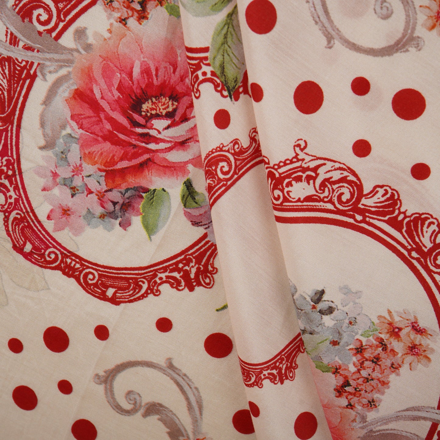Red Floral Print Muslin Fabric MF-30183