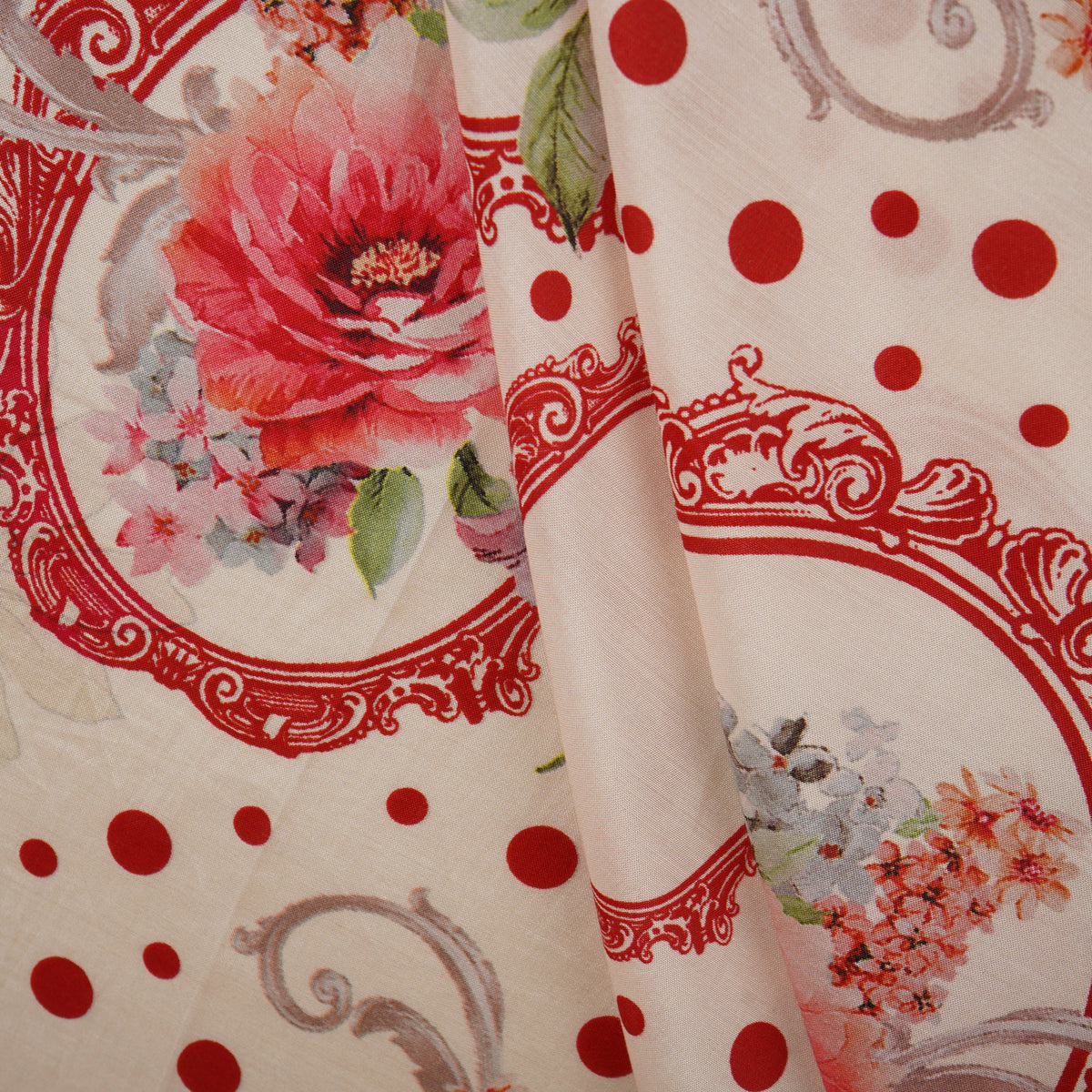 Red Floral Print Muslin Fabric MF-30183 - TradeUNO