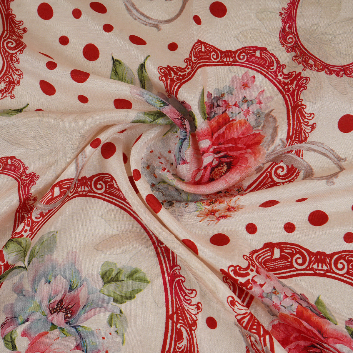 Red Floral Print Muslin Fabric MF-30183 - TradeUNO